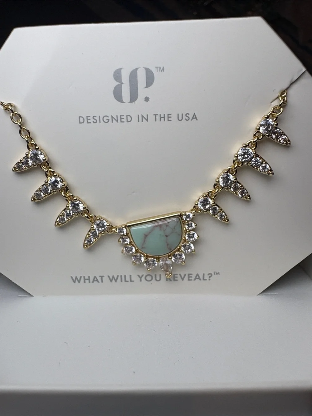 Bomb Party - OG Necklace - Half Moon Crescent - Turquoise Magnesite - Gold